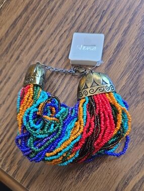 Nena Multicolor Seed-Bead Tassel Bracelet - Red, Turquoise, Orange & Blue
